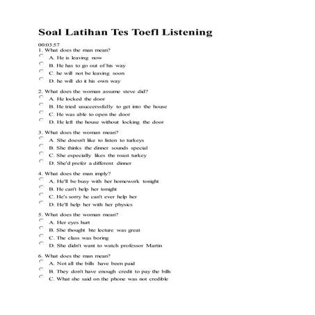 Soal Latihan Tes Toefl Listening Exercise 1 Docx