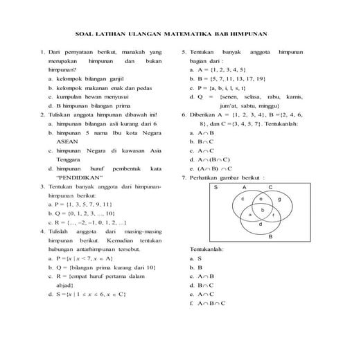 Soal latihan ulangan matematika