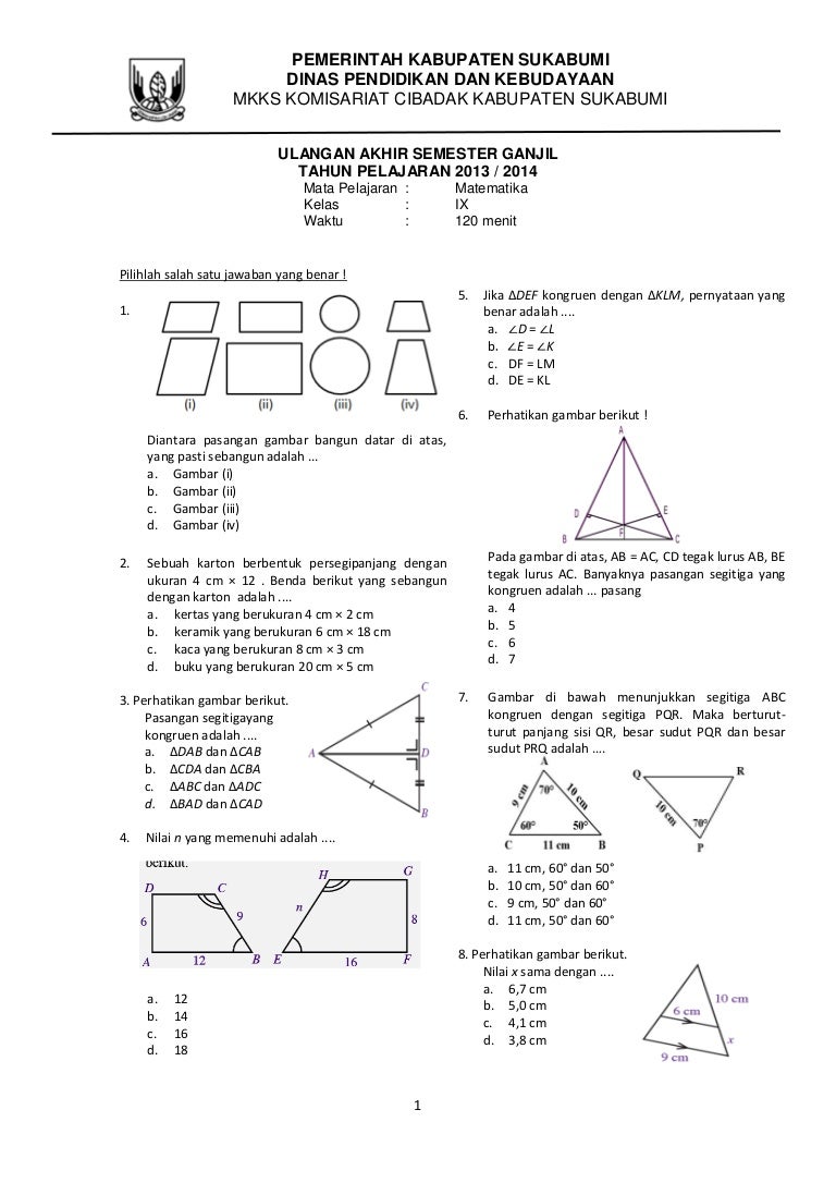 Contoh Latihan Soal: Soal Matematika Kelas 4 Sd Semester 1 Tentang Sudut