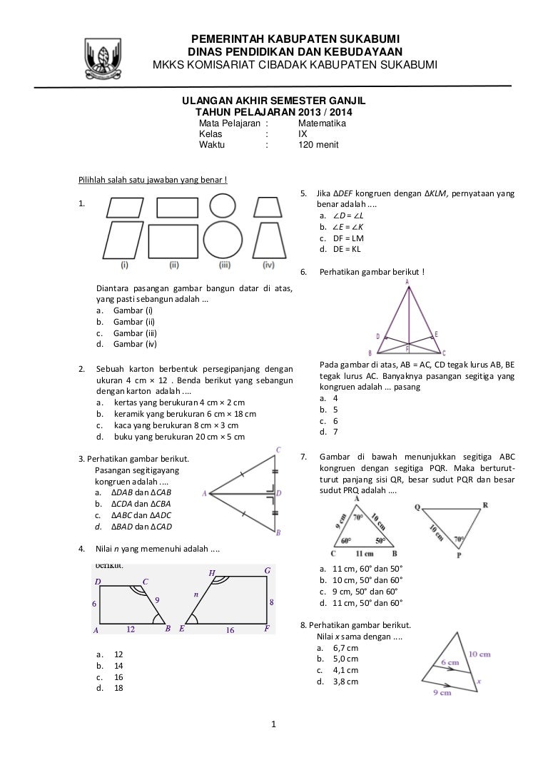 Soal Matematika Kelas 9