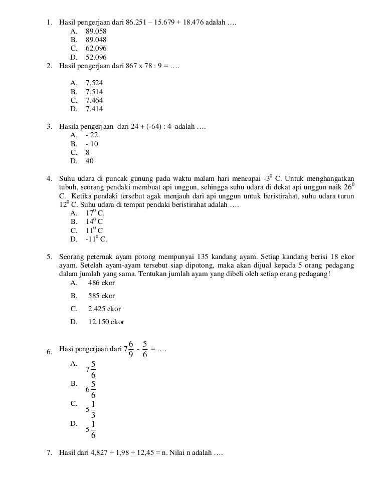 Soal Matematika Paket 2