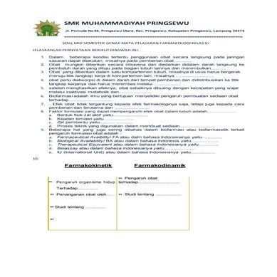 Soal mid genap farmakologi kelas xi (untuk siswa)