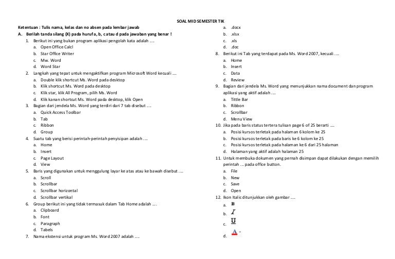Soal mid semester tik kelas viii