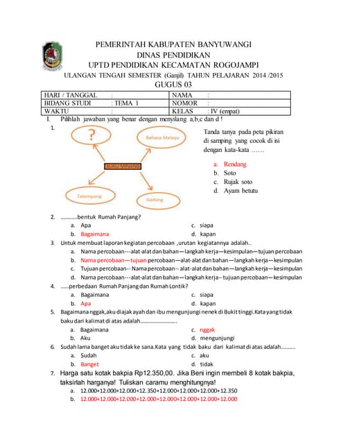 Persiapan UTS Tema 1 Kelas 4 SD