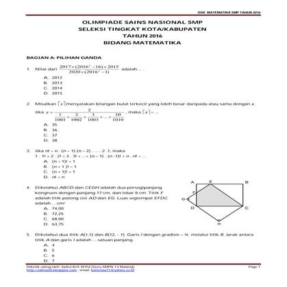Soal osk matematika smp 2016