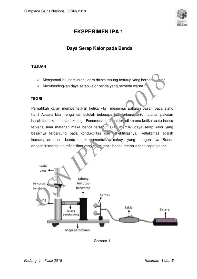 Soal OSN IPA SD tahun 2018 Experiment 1 Soal OSN IPA SD tahun 2018 Experiment 1