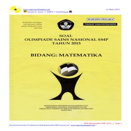 Soal osn matematika smp 2015 tingkat kabupaten