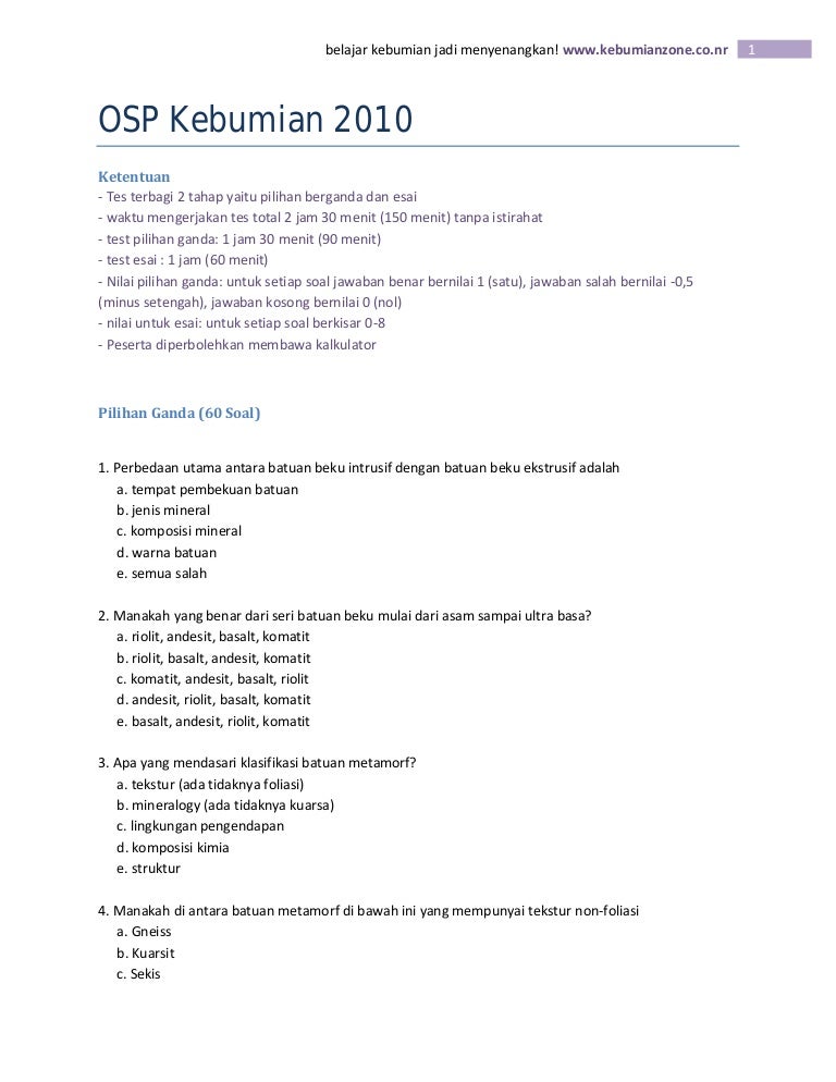Soal Osp Kebumian 2010