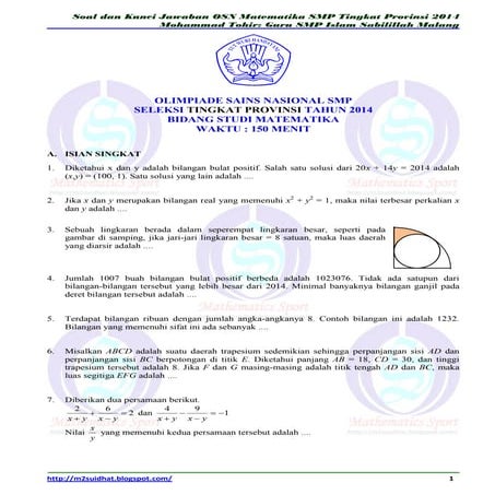 Soal osp matematika smp propinsi 2014
