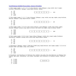 Soal peluang kaidah pencacahan atur...