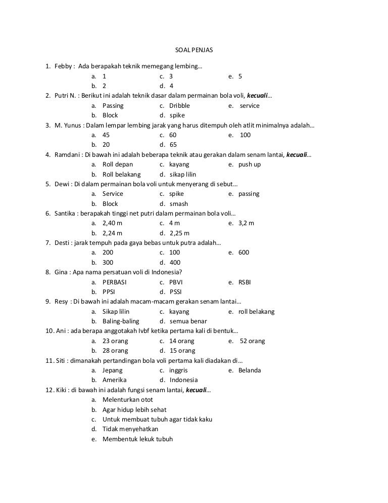 Soal penjas SMA kelas X