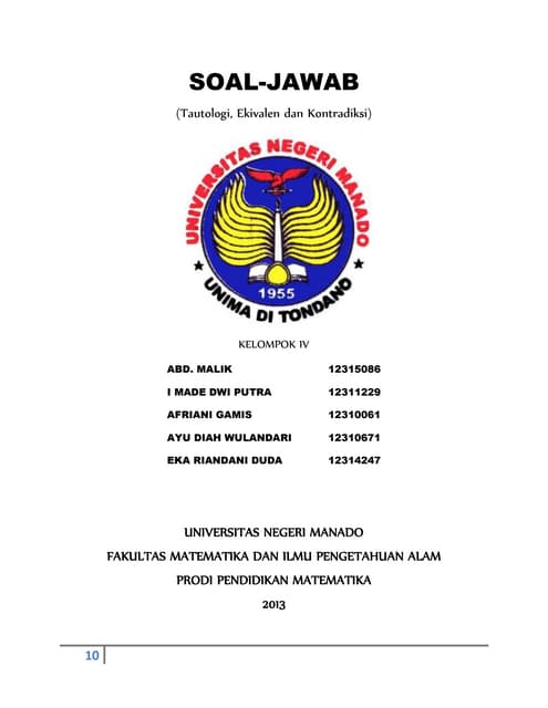 Tabel Kebenaran Pernyataan Tautologi Kontradiksi Dan Kontingen
