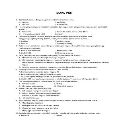 Soal pkn 50 soal