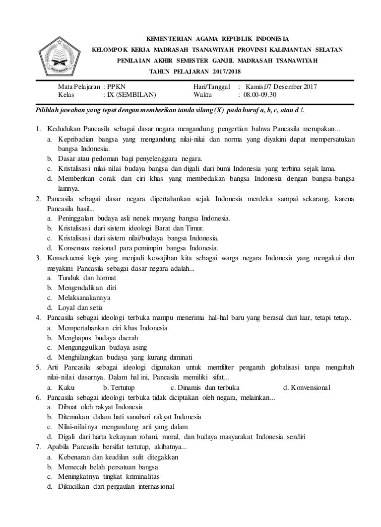 Soal Pp Kn Kelas 9 K 13 Reni