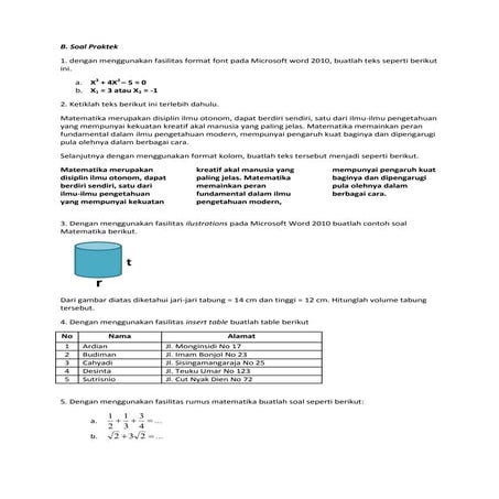 Soal praktek Ms. Word
