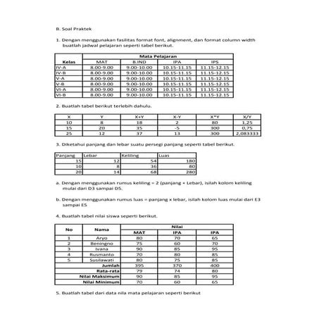 Soal praktek Ms.Excel