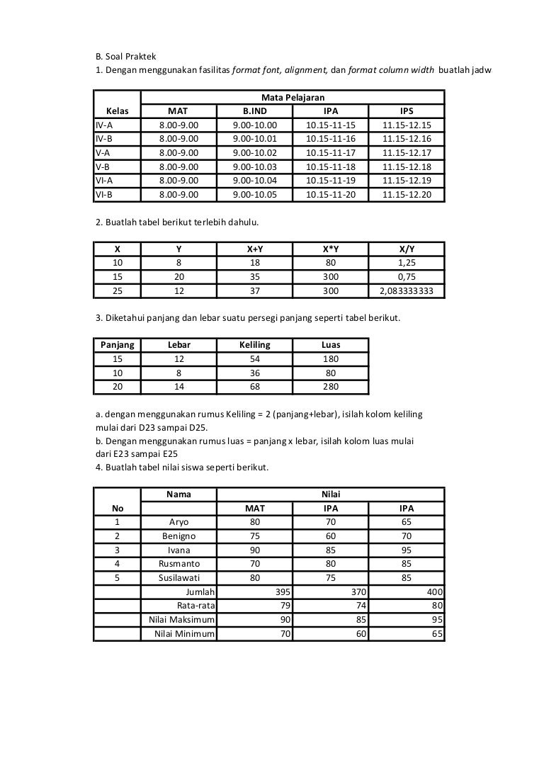 Soal praktek ms.excel