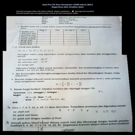 Soal Pra S2 IlKom UGM - Algoritma & Struktur Data