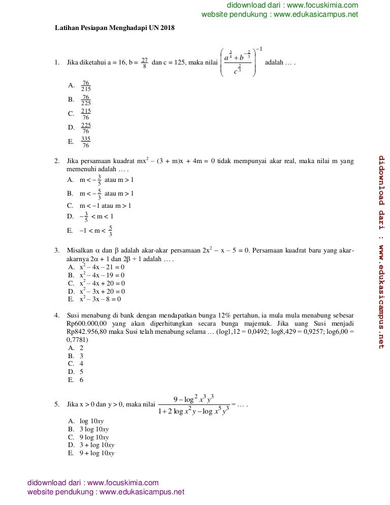 Soal pra ujian nasional matematika ipa sma kode b (14