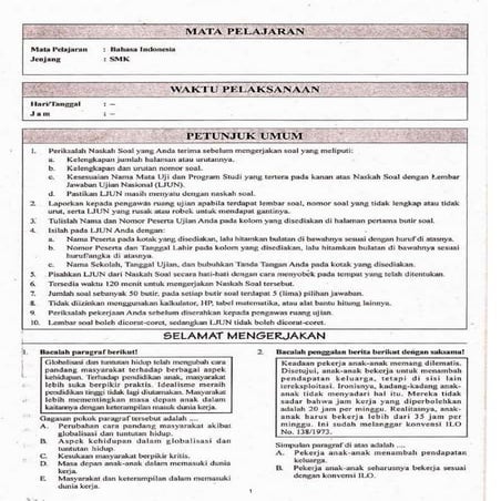 Soal Prediksi UN SMK 2014 Bahasa Indonesia