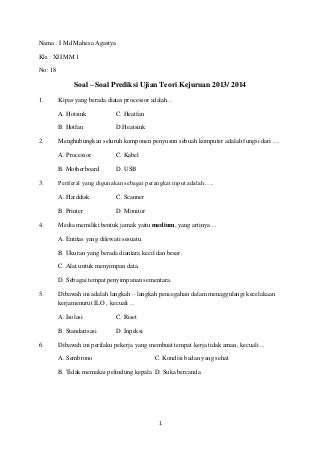 Soal - soal prediksi ujian teori kejuruan Multimedia 2013 / 2014