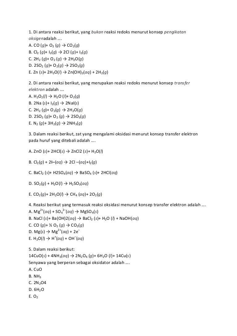 Diantara Reaksi Berikut Yang Merupakan Reaksi Redoks