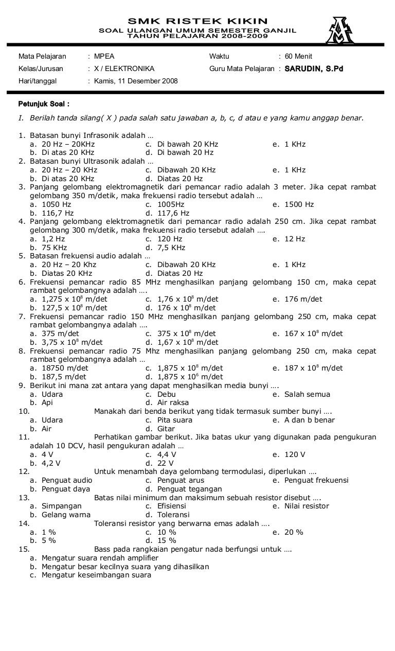 Soal Semester Teknik Audio Video
