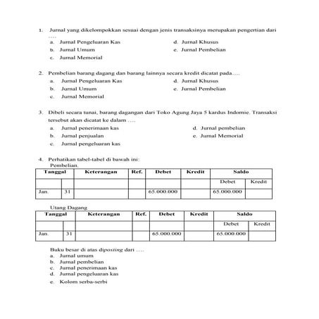 Soal semester akuntansi sma kelas xii dan kunci