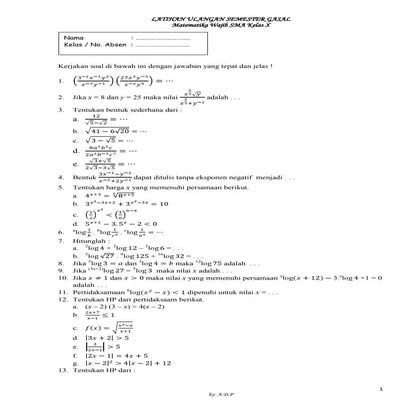 Latihan Soal Semester Gasal SMA Kelas X