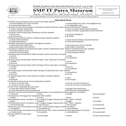 Soal semester genap 2015 aqidah kelas 7