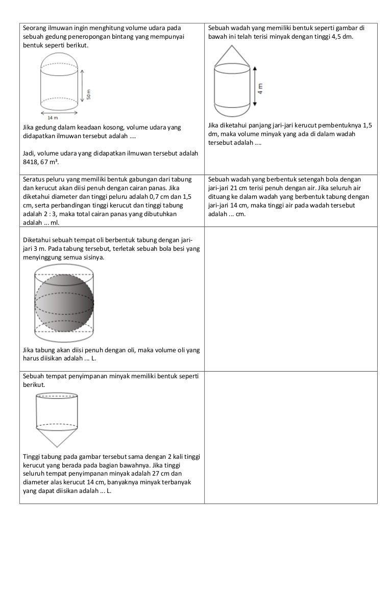 Soal Soal Volume Bangun Ruang Sisi Lengkung