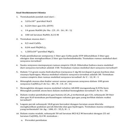 Soal stoikiometri kimia