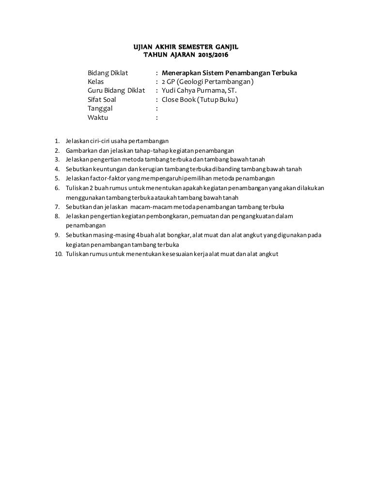 Contoh Soal Essay Terbuka Dan Tertutup Mathlaul Khairiyah