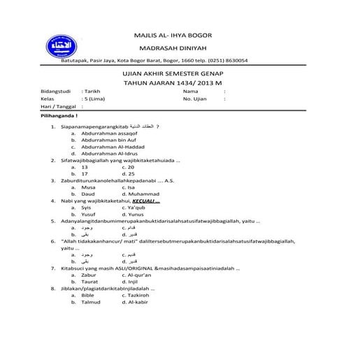 Soal tauhid q 5 ( madrasah)