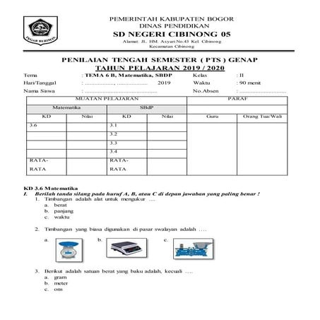 Soal tema 6 b kelas 2