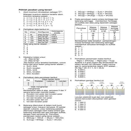 Soal try out 1 ujian nasional Kimia 2017