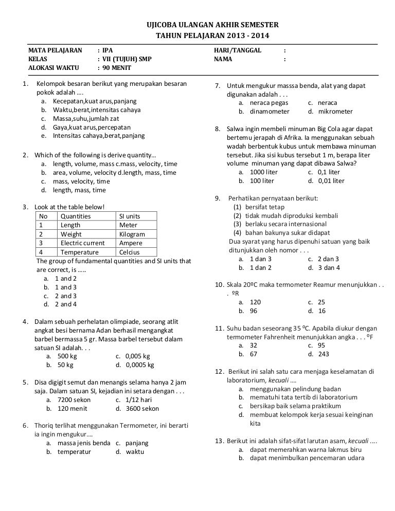 Soal try out ii fisika kelas vii