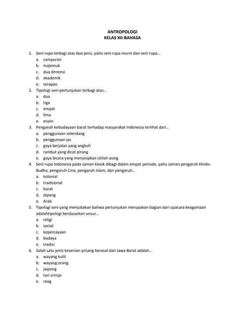Contoh soal antropologi kelas x bab 3 4 dan 5