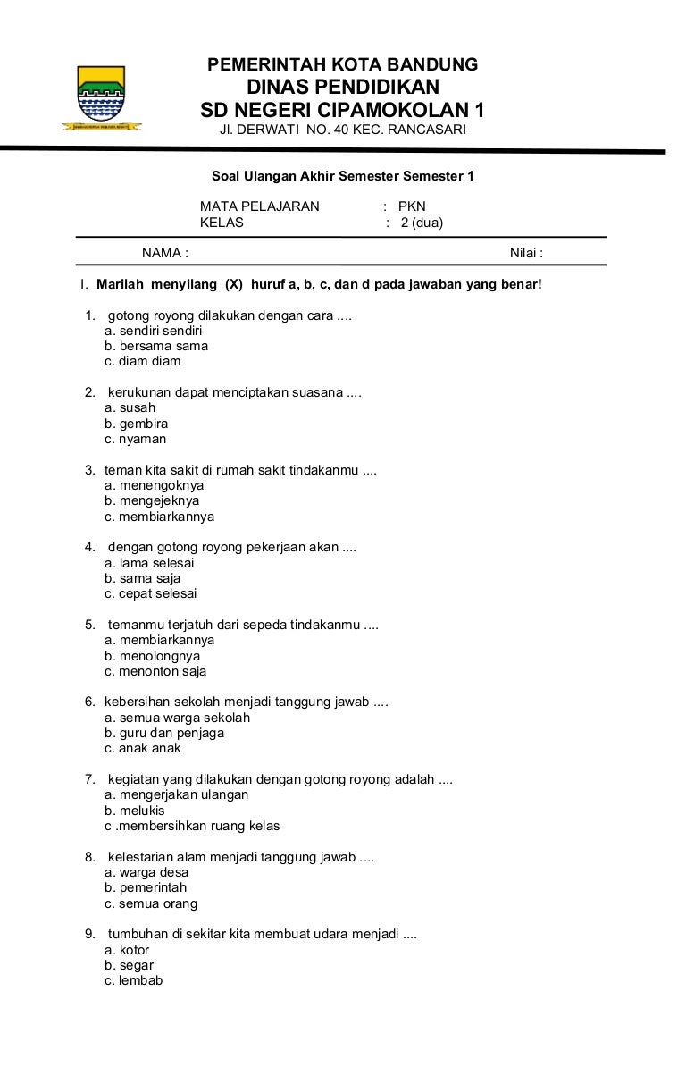 Soal Uas Kelas 2 Smtr 1
