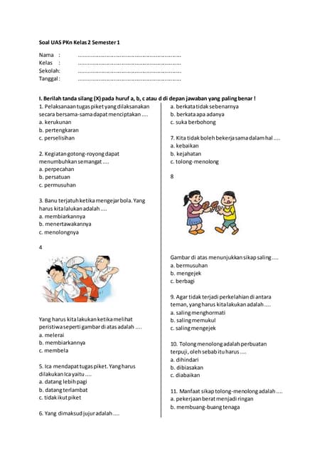 Contoh soal ppkn semester 1 kelas 2