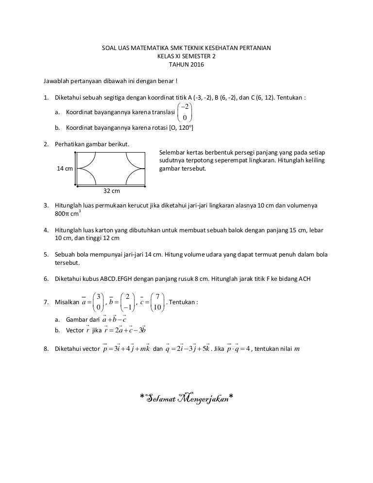 Soal UAS semester genap kelas XI 2016