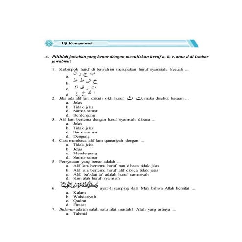 Soal uas smt 1 kelas vii pai
