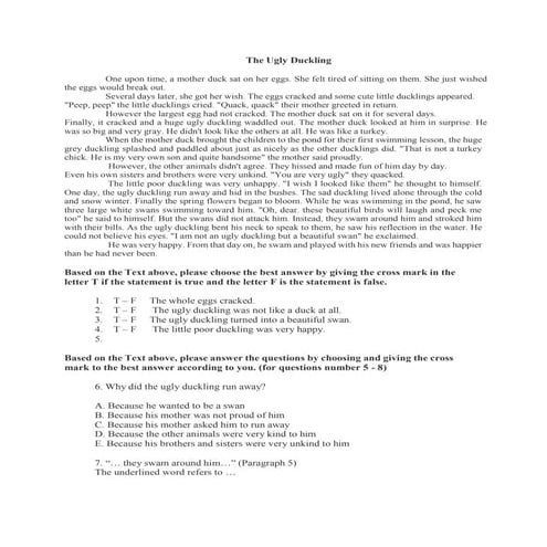 soal untuk SMP kls 8 Narrative text ugly duckling.docx