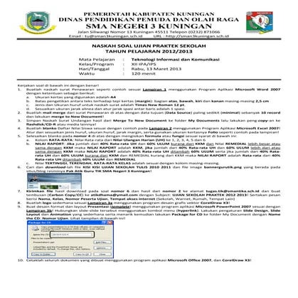 Soal ujian praktek sekolah 2012 2013