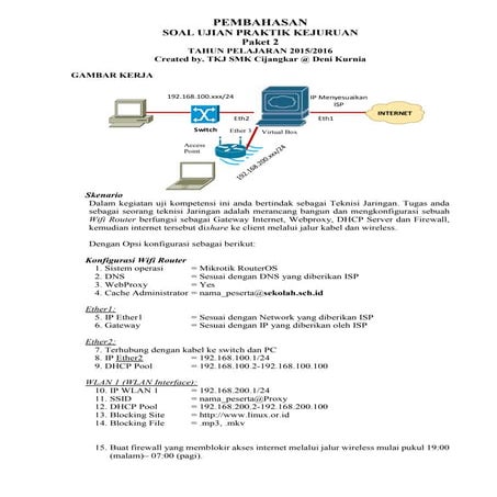 Penyelesaian Soal Ujikom TKJ Tahun 2016 Paket 2 Menggunakan RouterOS di Virtu...
