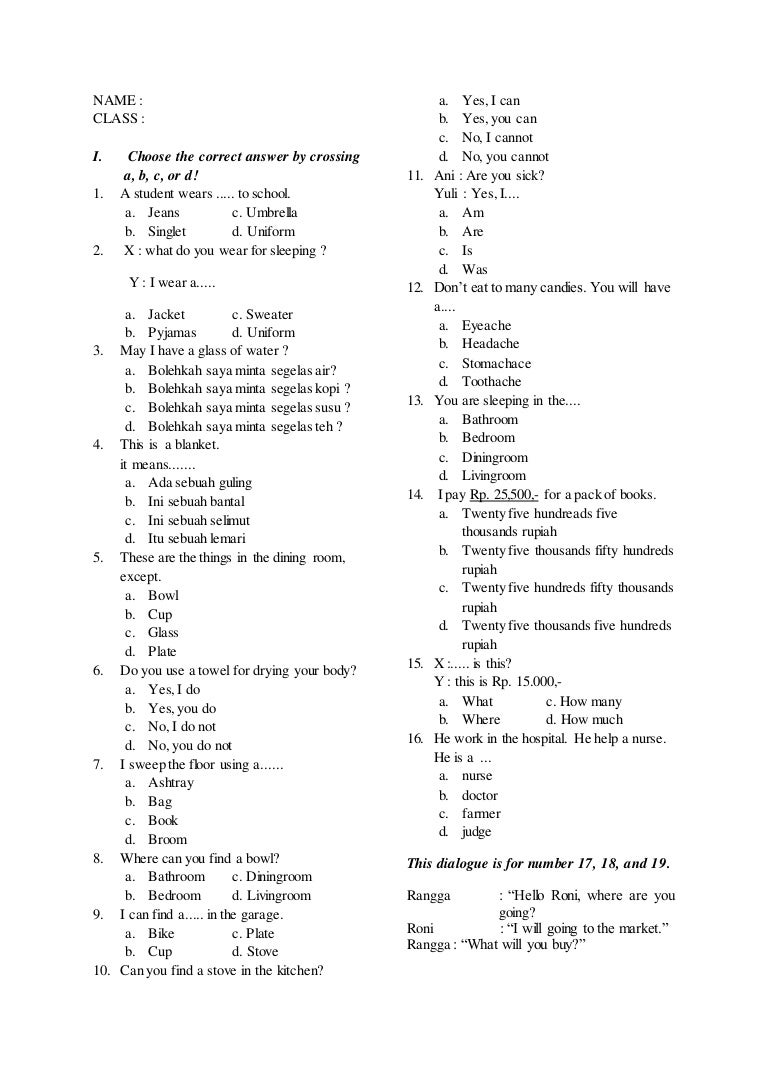 Soal Ukk Bhs Inggris Kls 8 Semester 1