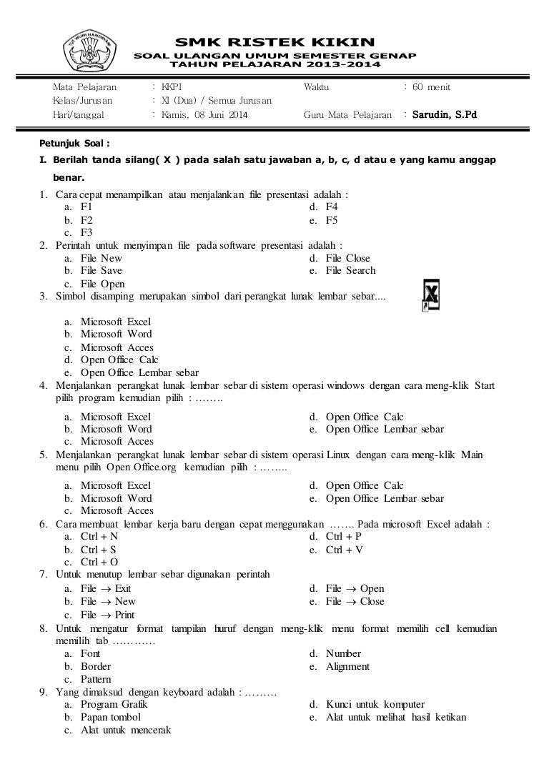 Soal Ukkkkpi Kelas Xi