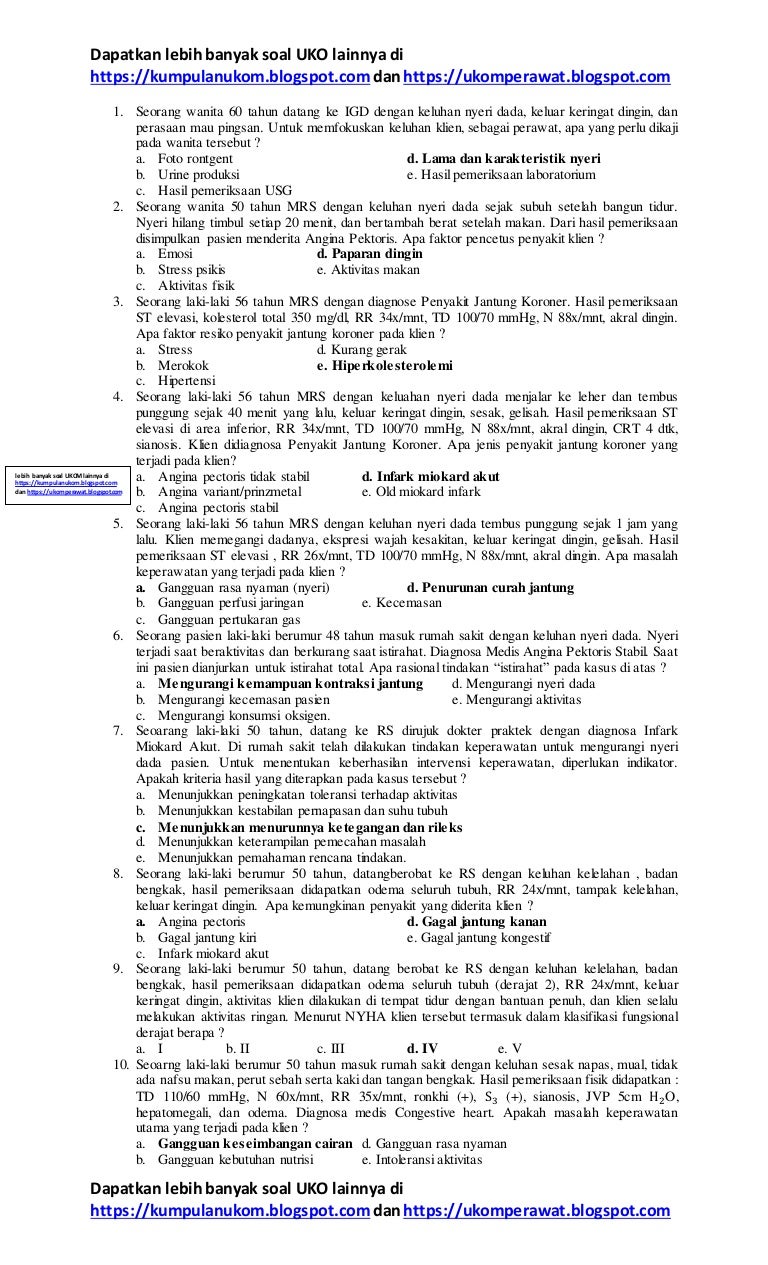Soal ukom ujikomp Keperawatan Medikal Bedah dan Kunci Jawaban