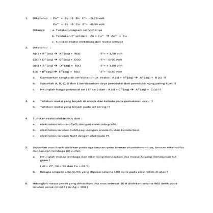 Soal ulangan volta, faraday, korosi
