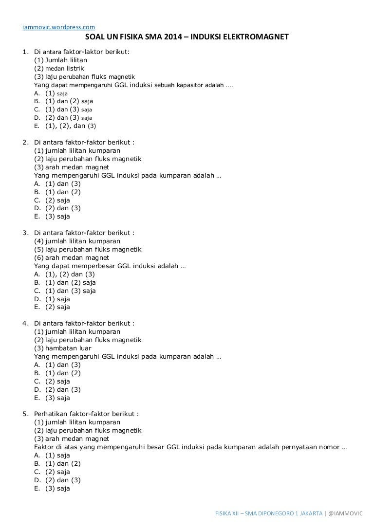 Soal Un Fisika Sma 2014 Induksi Elektromagnetik